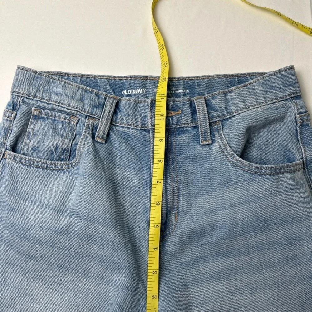 Old Navy Kids Baggy Wide Leg Jean Light Wash 16 High Rise Distressed Raw Hem NEW
